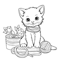 Cat And Yarn Coloring Page For Kids 54545