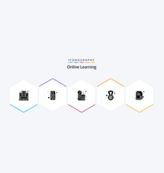 Online Learning 25 Glyph Icon Pack Including Doc