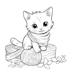 Cat And Yarn Coloring Page For Kids 54545