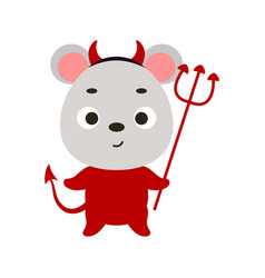 Cute Little Halloween Mouse In A Devil Costume