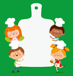 Cutting Board Background With Children Chefs