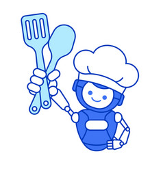 Robot Chef Holding Spatula And Spoon