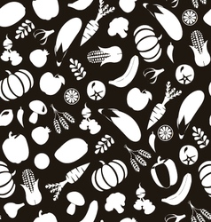 Vegatables And Fruits Pattern Black White