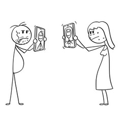 Cartoon Man And Woman Showing Mobile Phones