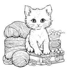 Cat And Yarn Coloring Page For Kids 54545