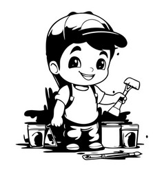 Cute Little Boy With Paint And Brush Cartoon