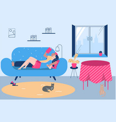 Family Man Woman Lying At Sofa Together