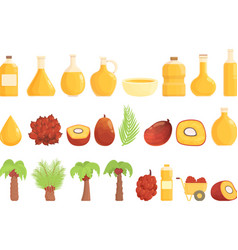 Oil Palm Icons Set Cartoon Farm Plantation