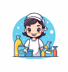 Cute Cartoon Girl Cleaning The House