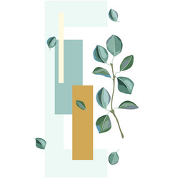 Card Or Print With Poplar Branch And Green Leaves