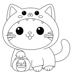 Cute Cat Wears A Halloween Costume Coloring Page