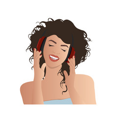 Girl Is Listening To Music On Headphones Good Mood