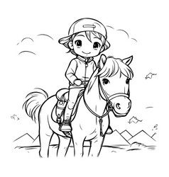 Little Girl Riding A Horse In Black And White