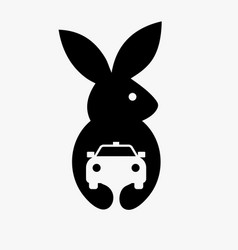 Rabbit Car Logo Negative Space Concept Template