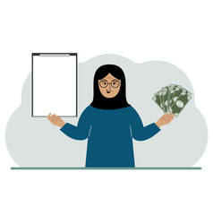 A Muslim Woman Holds Lot Of Paper Money In One