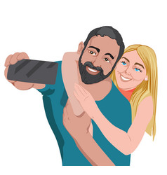 Caucasian Blonde Girl And Man With Beard Making