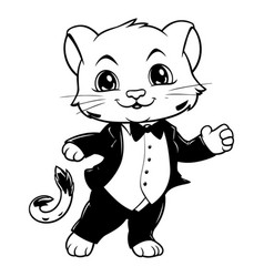 Cute Cartoon Cat In Tuxedo Black And White