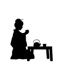 Silhouette Oriental Woman Drinking Tea Asian