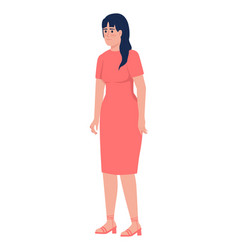 Brunette Woman In Dress Semi Flat Color Character