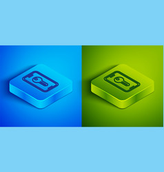 Isometric Line Smart Key Icon Isolated On Blue