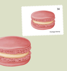 Cute Pink Macaron On A Postage Stamp