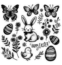 Black And White Drawing Rabbit A Butterfly