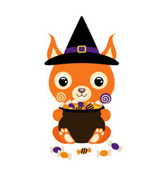 Cute Halloween Squirrel In Witch Hat Holding