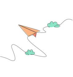 Single One Line Drawing Of Paper Plane Flying