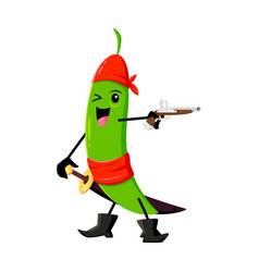 Cartoon Bean Pirate Character Smiling Green Pea