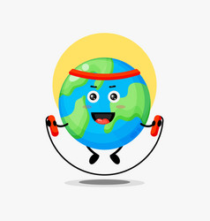 Cute Earth Character Doing Jumping Rope