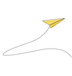 Single One Line Drawing Of Paper Airplane Flying