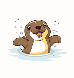 Cute Cartoon Sea Otter Swimming In Water