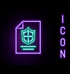 Glowing Neon Line Contract With Shield Icon