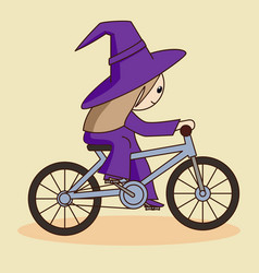 Little Cute Cartoon Witch Riding A Bike