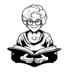 Elderly Woman Reading A Book Isolated