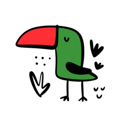 Green Toucan Hand Drawn Flat Doodle