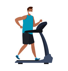 New Normal Man With Mask Running On Treadmill