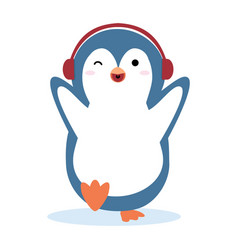 Penguin Listening To Music On Headphones Cartoon