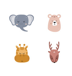 Set Boho Animals Cute Hand Drawn Elephant