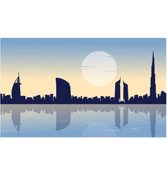 Silhouette Of Dubai Skyline With Reflection