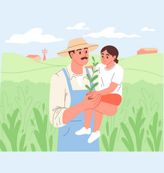 Farmer With Daughter In Arms In Field