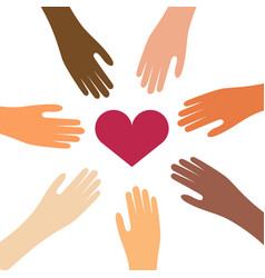 People Hands Of Different Skin Colors With Hearts