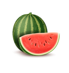 Realistic Detailed 3d Whole Watermelon And Slice