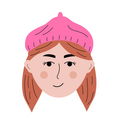 Red-haired Girl Face In A Beret Hat In Doodle