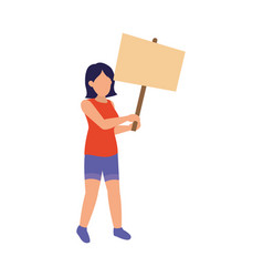 Cartoon Woman Protesting Holding Up A Blank