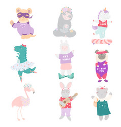 Animal Cartoon Character Set Flat Design