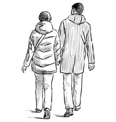 Sketch Of Couple Young Townspeople Walking