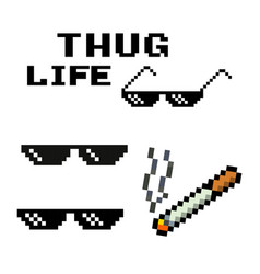 Thug Life Sunglasses And Cigarette Pixel Art