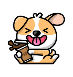 A Cute Puppy Is Holding A Cup Of Coffee Cartoon