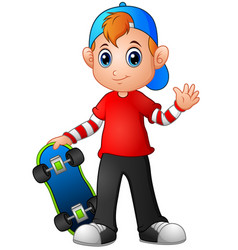 Cartoon Boy Holding Skateboard